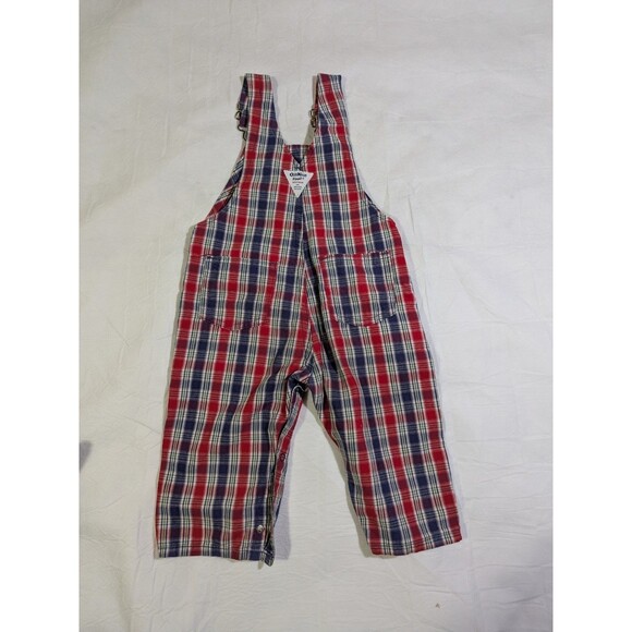 Vintage OshKosh B’Gosh Size 18M Red Blue Plaid Vestbak Overalls Rare 100% Cotton - Picture 6 of 8